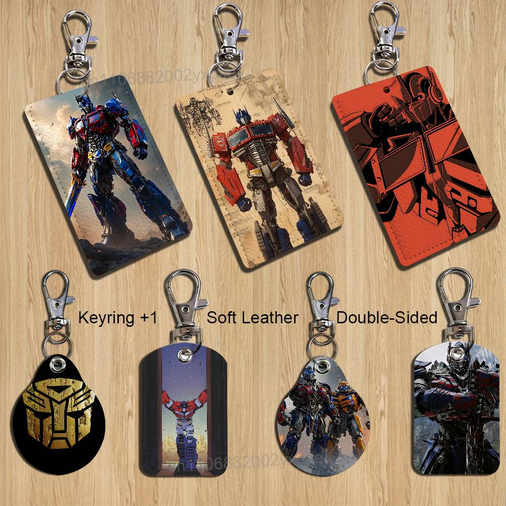 Leather Card Wallet - O-Optimus PrimeS Transformers Keychain Holder Suitable
