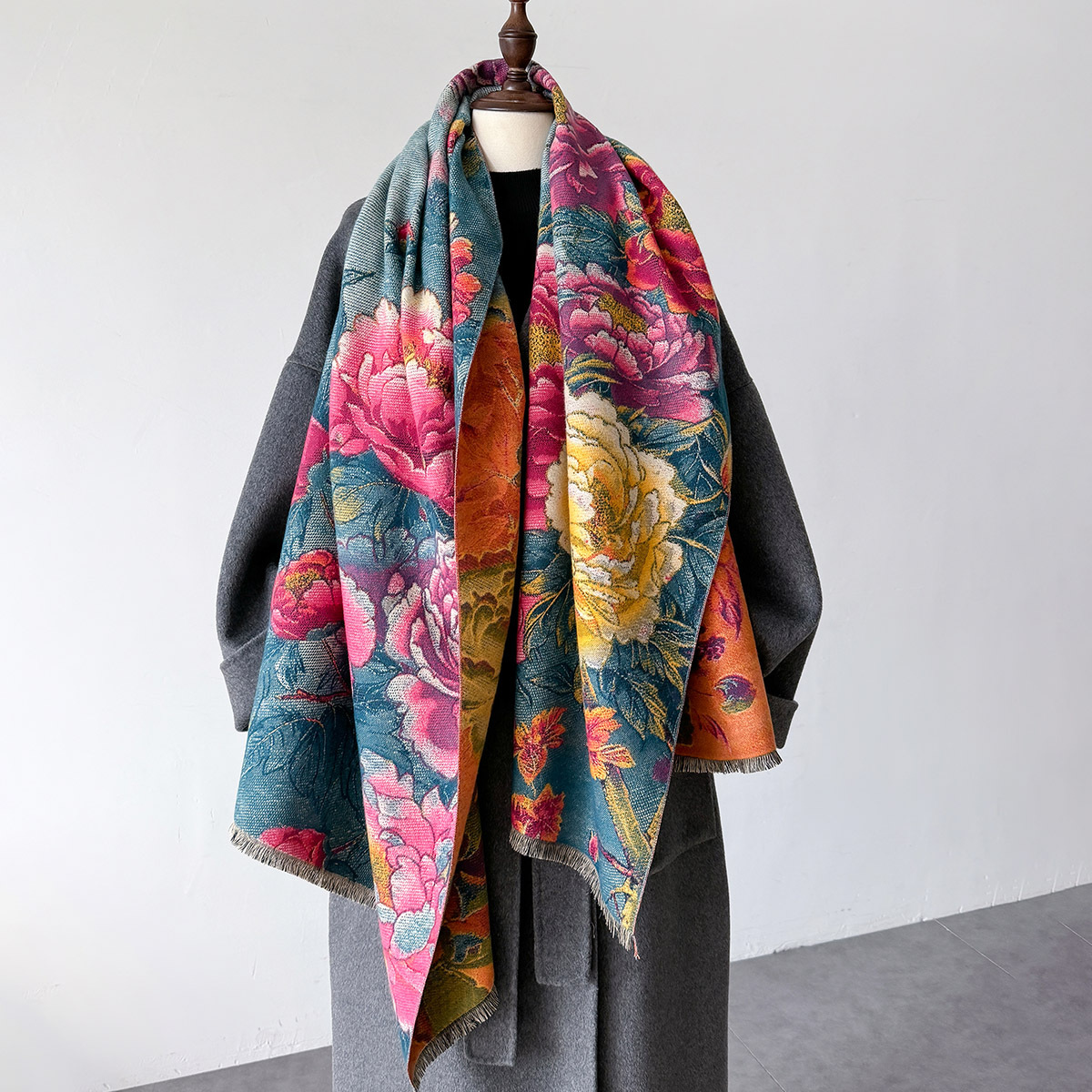 Cashmere Throw Blanket - Warm Cashmere Scarf Women Shawl Floral