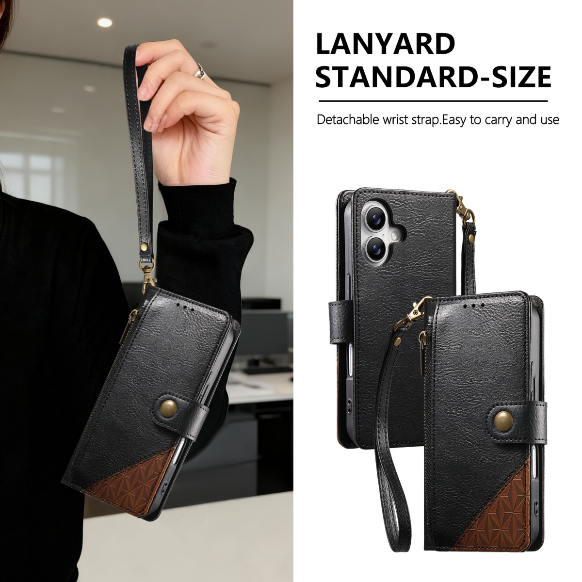 PU Leather Zipper Wrist Strap  – Leather Card Wallet recenzja i cena