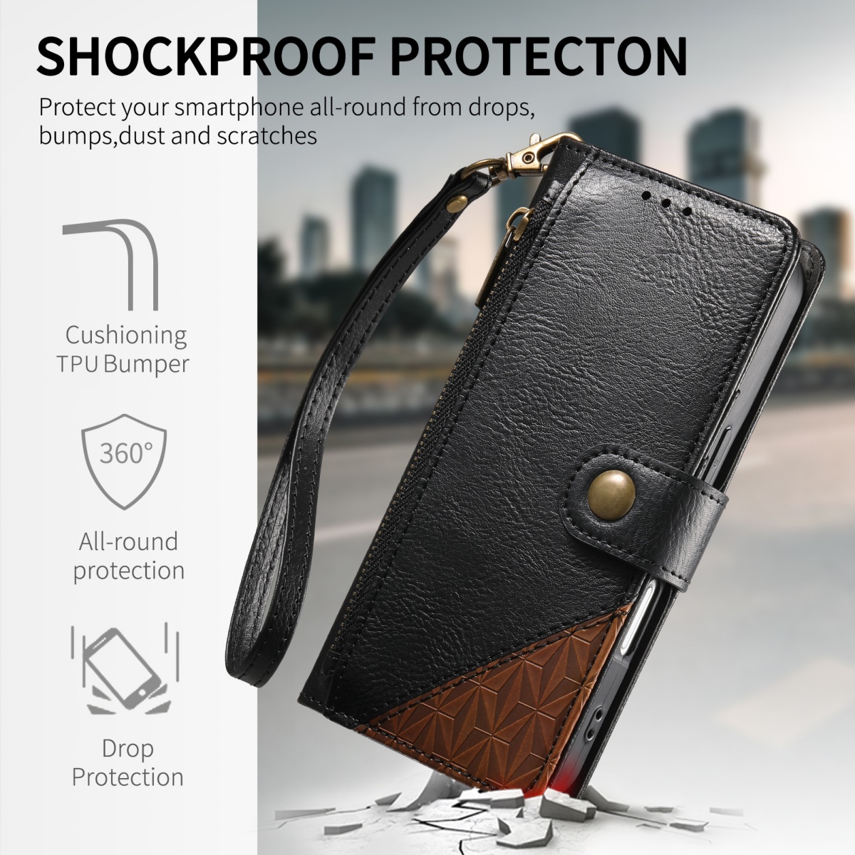 PU Leather Zipper Wrist Strap  – Leather Card Wallet recenzja i cena