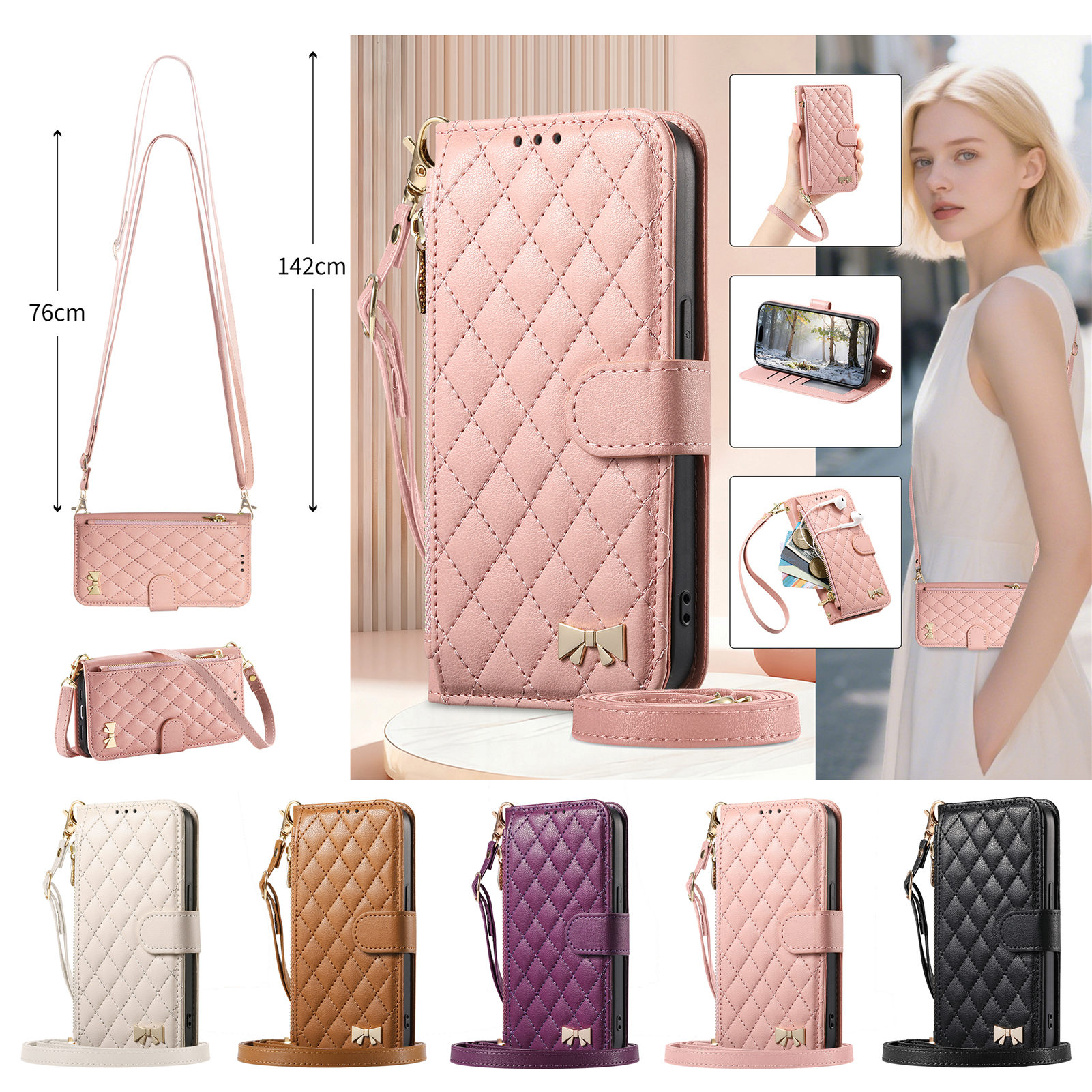 PU Leather Zipper Crossbody Fl – Leather Card Wallet recenzja i cena