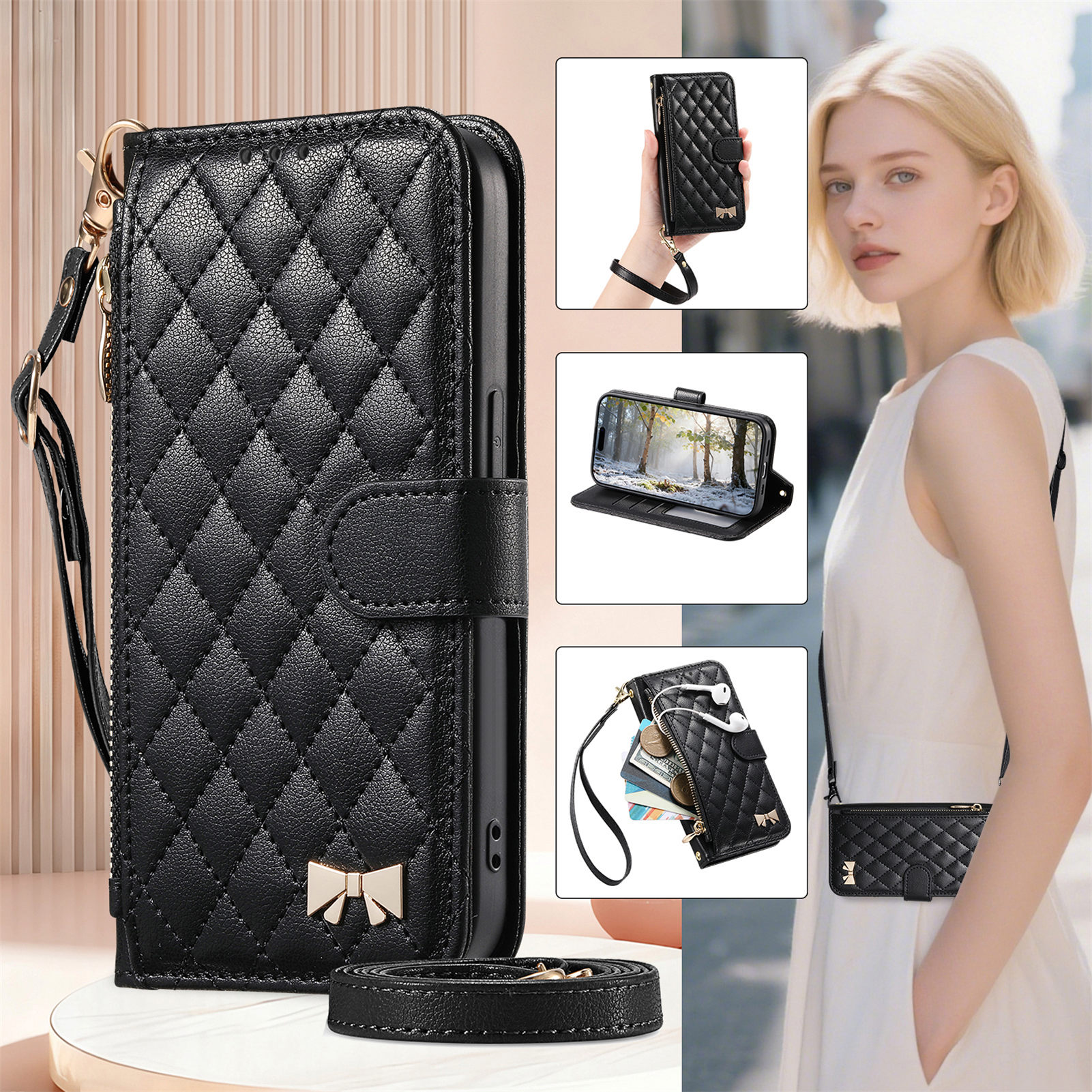 PU Leather Zipper Crossbody Fl – Leather Card Wallet recenzja i cena