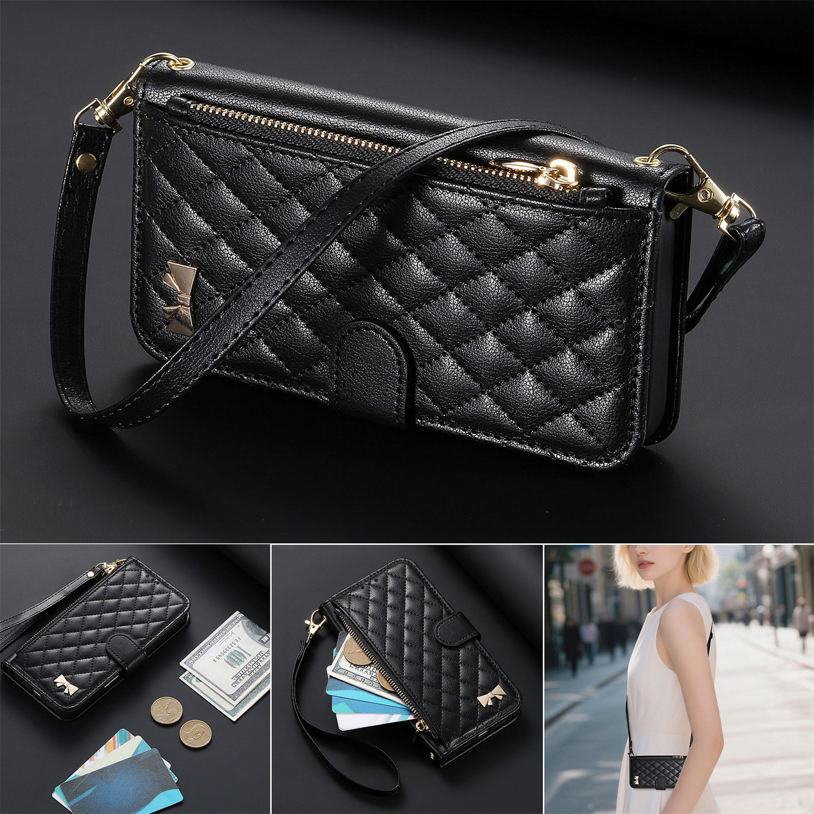 PU Leather Zipper Crossbody Fl – Leather Card Wallet recenzja i cena